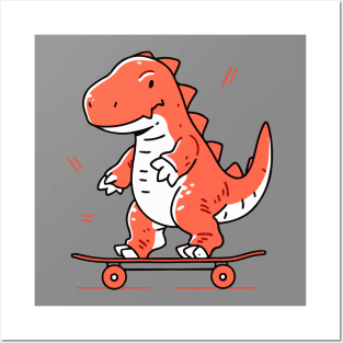 Cute Skateboarding Dinosaur Posters and Art